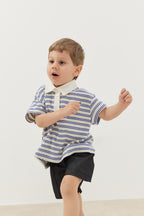 Thin striped blue polo neck oversize t-shirt