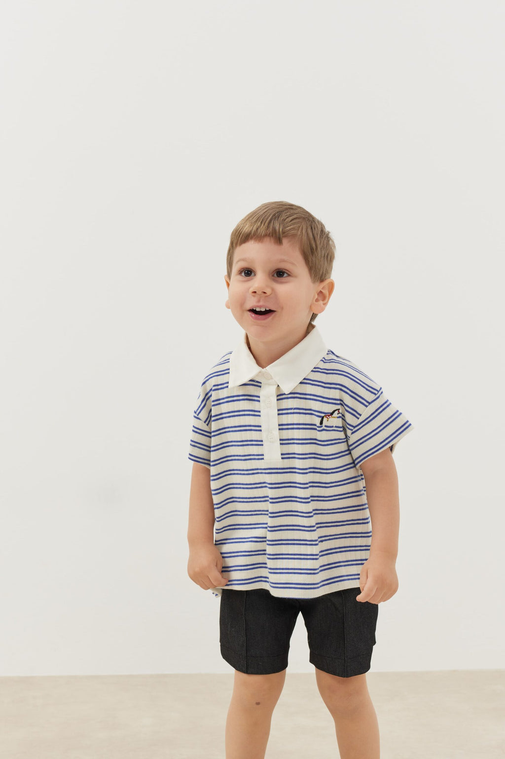Thin striped blue polo neck oversize t-shirt