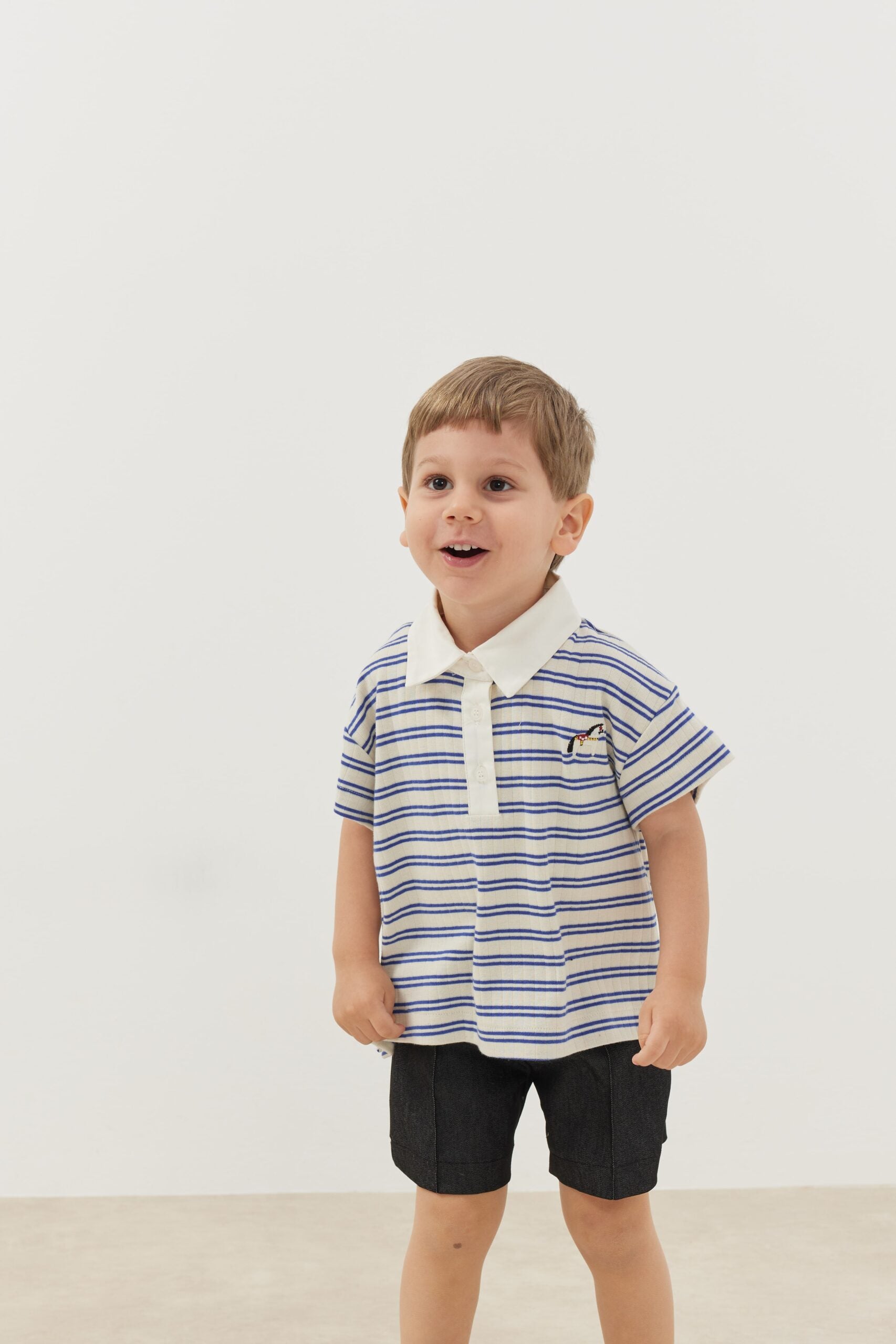 Thin striped blue polo neck oversize t-shirt