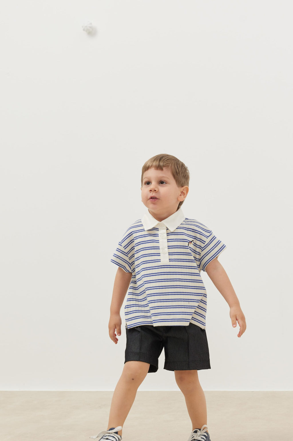 Thin striped blue polo neck oversize t-shirt