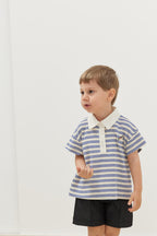 Thin striped blue polo neck oversize t-shirt