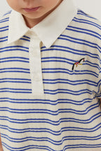 Thin striped blue polo neck oversize t-shirt
