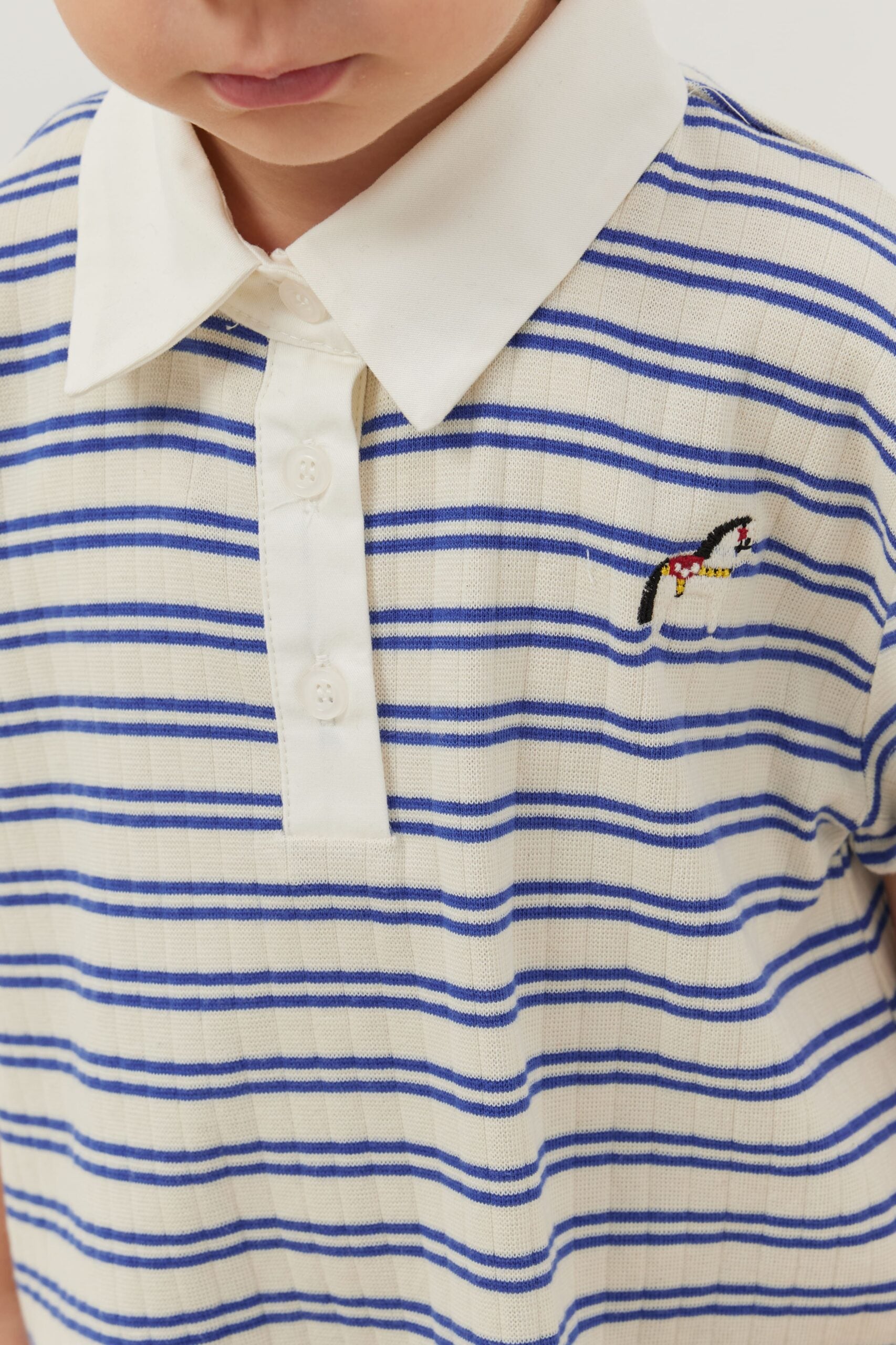 Thin striped blue polo neck oversize t-shirt