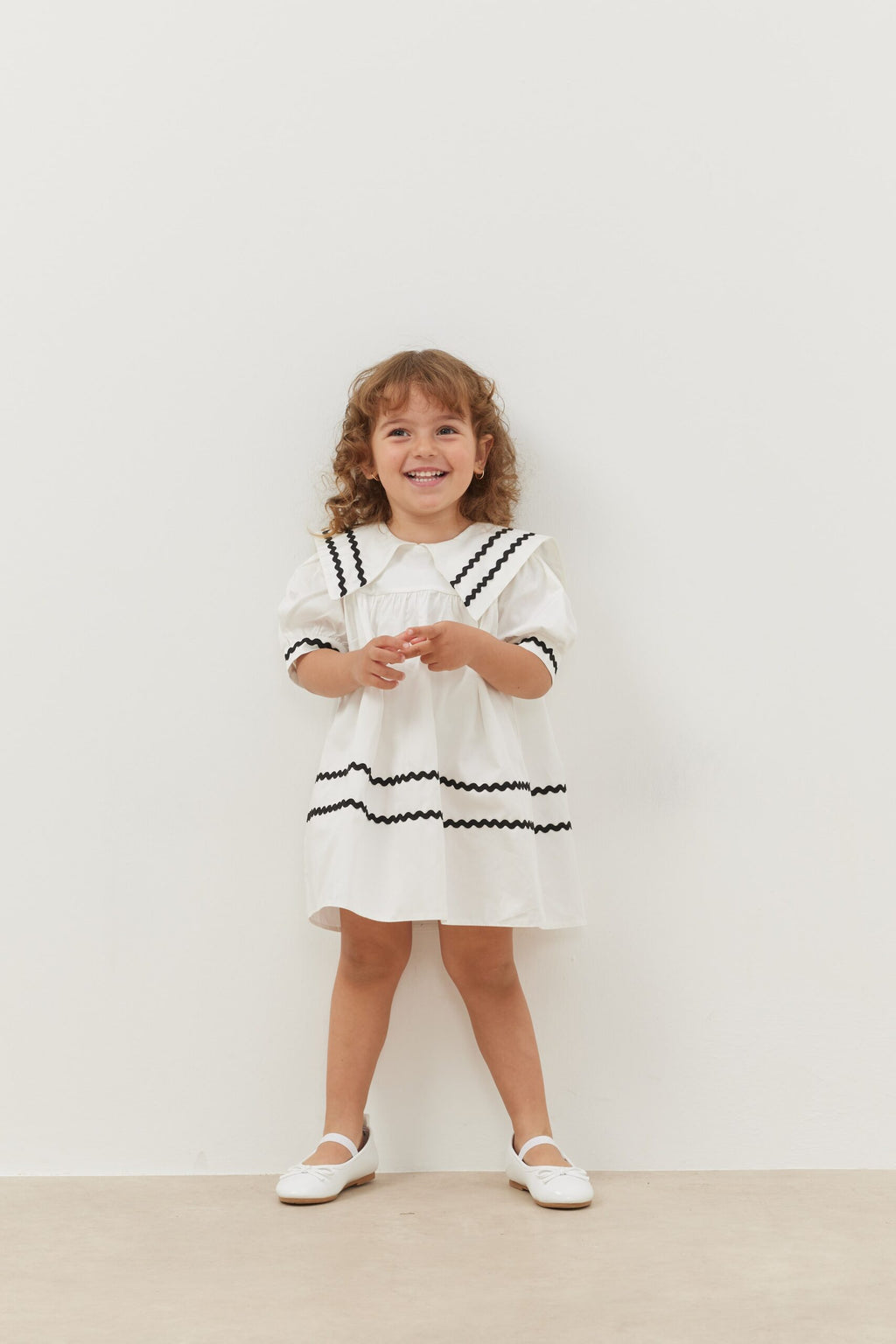 Asymmetrical striped dress ecru
