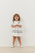 Asymmetrical striped dress ecru
