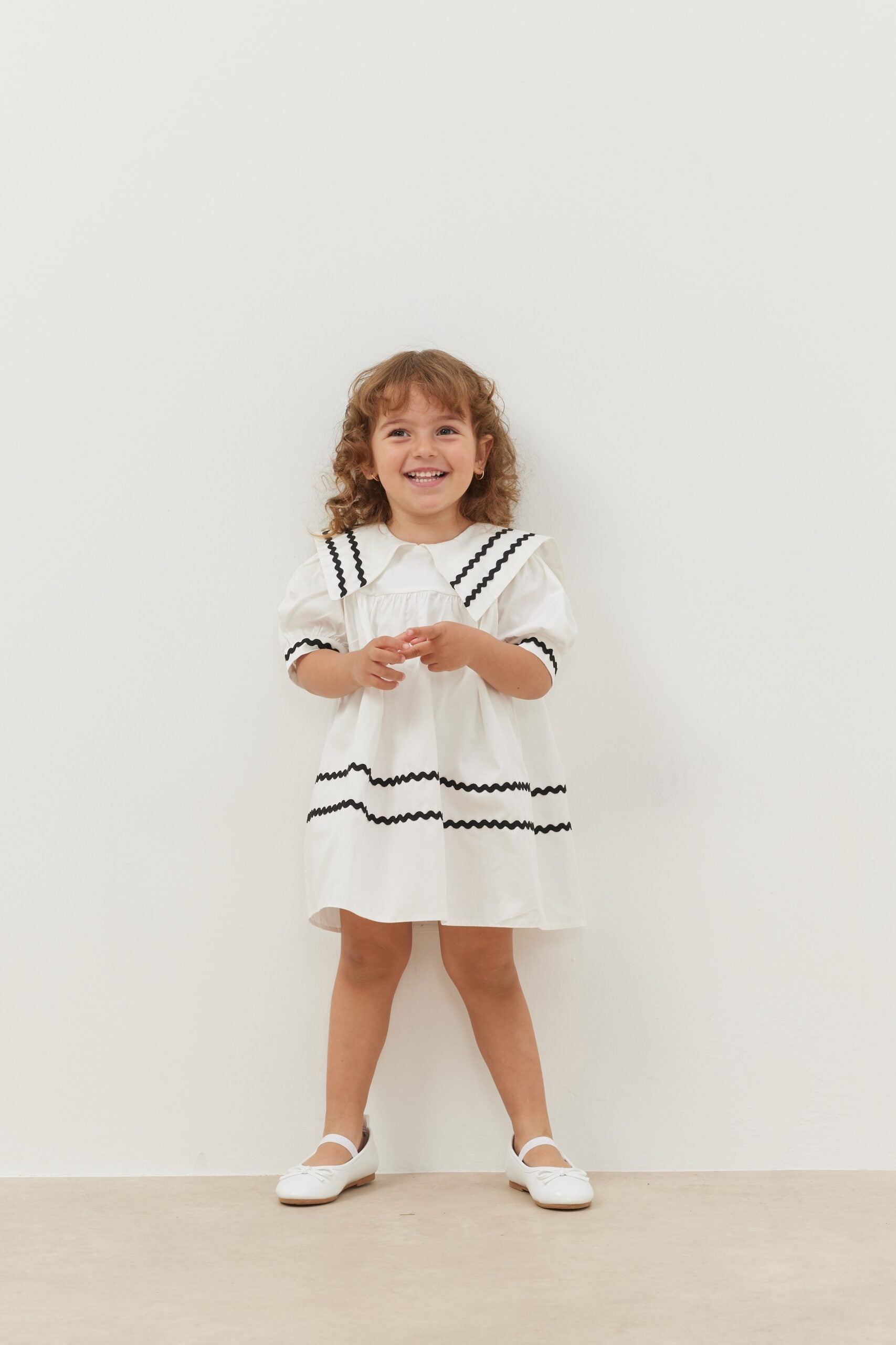 Asymmetrical striped dress ecru