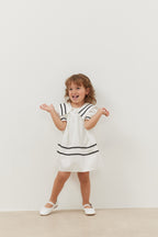 Asymmetrical striped dress ecru