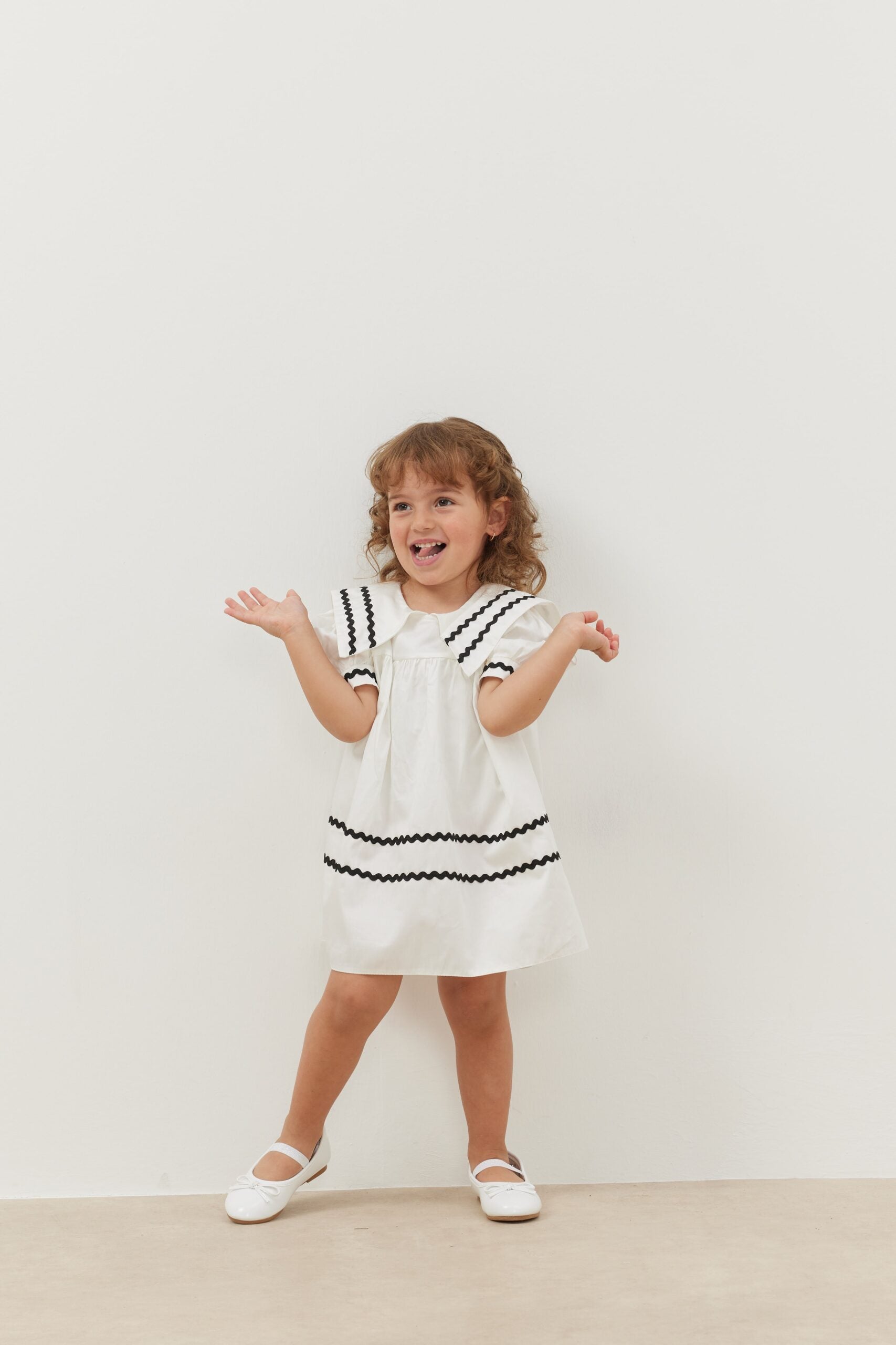Asymmetrical striped dress ecru