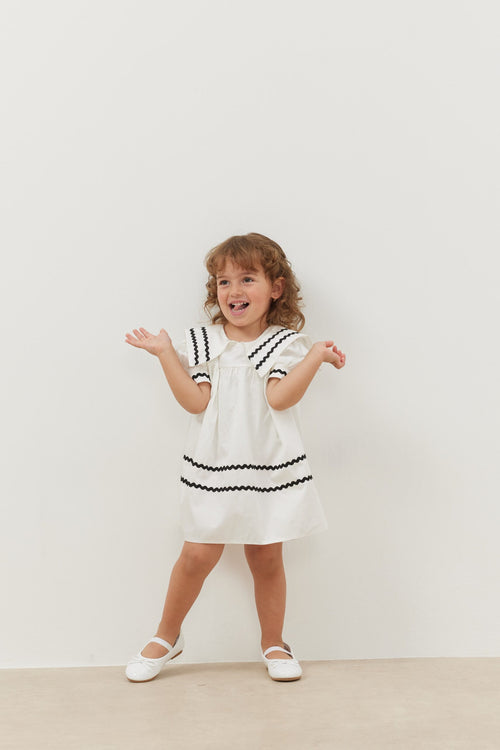 Asymmetrical striped dress ecru