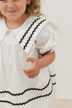 Asymmetrical striped dress ecru