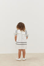 Asymmetrical striped dress ecru