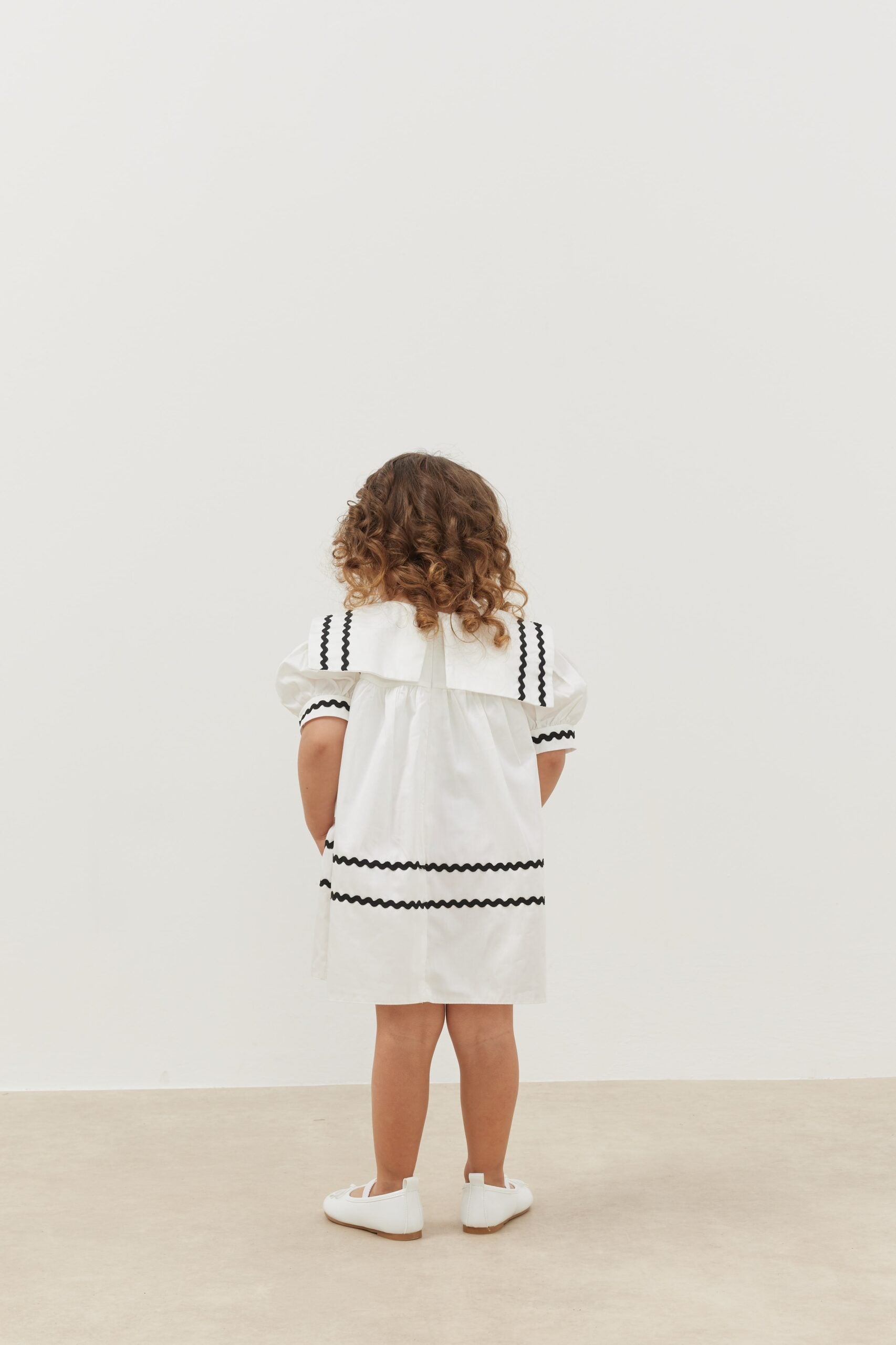 Asymmetrical striped dress ecru
