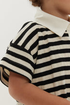 Bold striped black polo neck oversize t-shirt