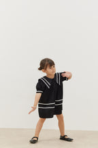 Asymmetrical striped dress black