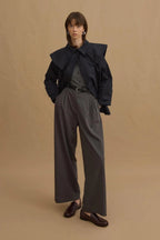 Navy detachable-collar trench coat