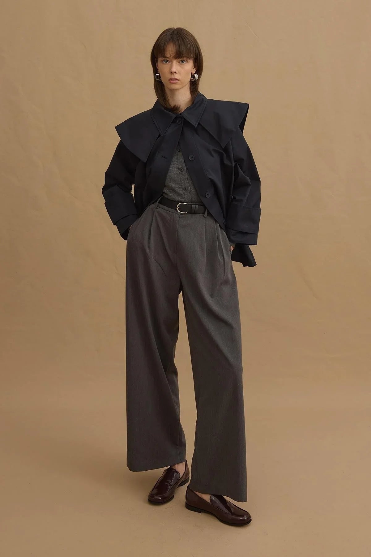 Navy detachable-collar trench coat