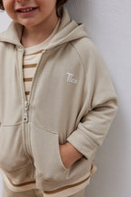 Beige zipper and hooded set