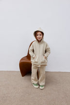 Beige zipper and hooded set
