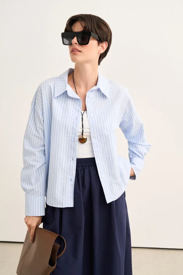 Blue Striped Poplin Shirt