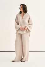 Beige Striped Modal Suit
