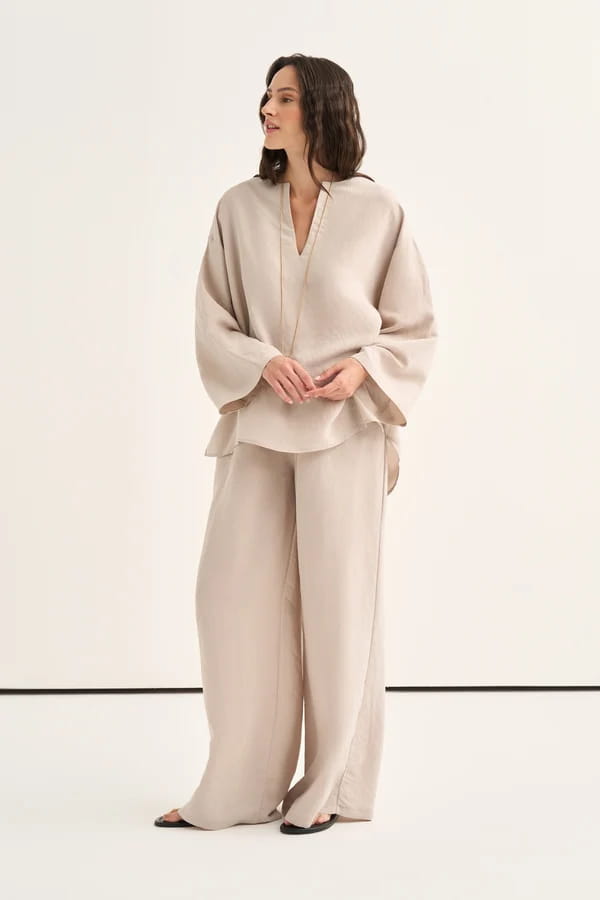 Beige Striped Modal Suit