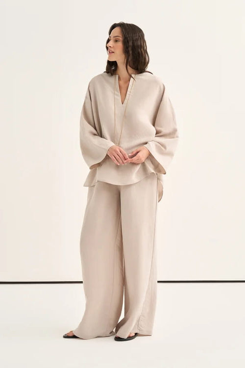Beige Striped Modal Suit