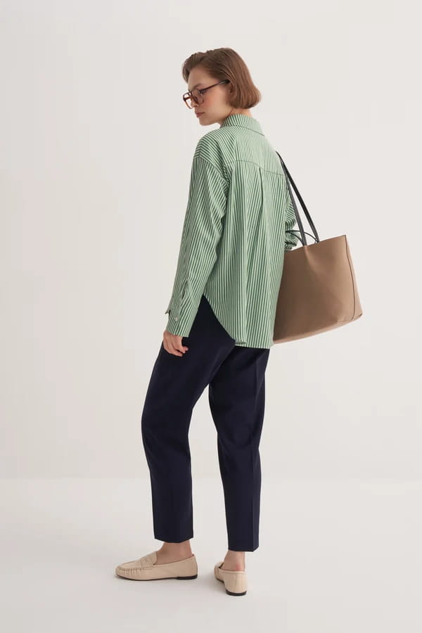 Green Striped Poplin Shirt