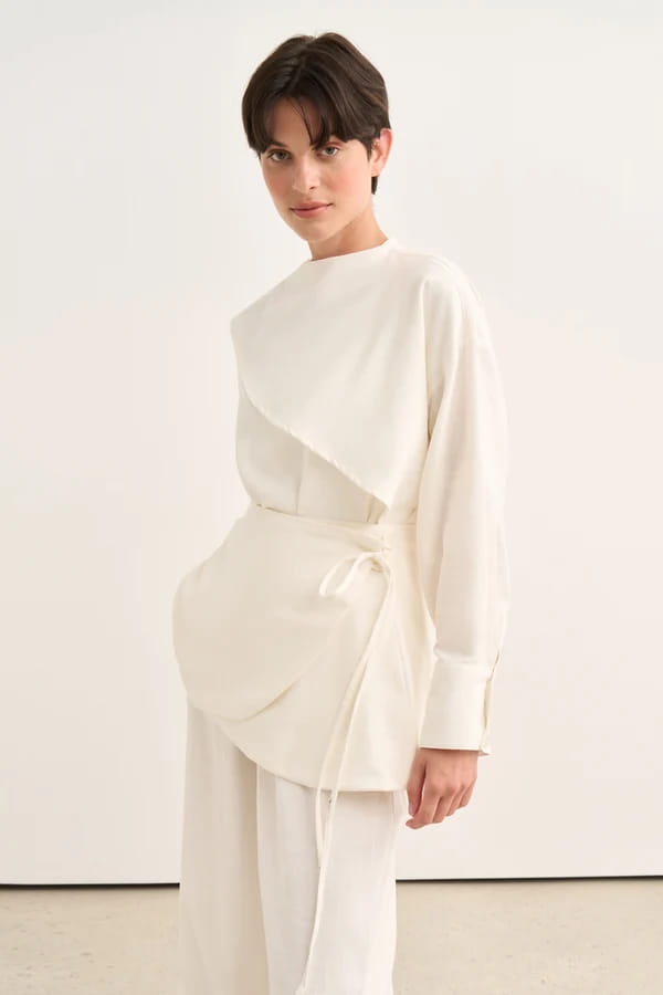 Ecru Organic Cotton Belted Blouse