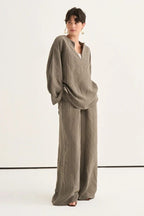 Khaki Striped Modal Suit