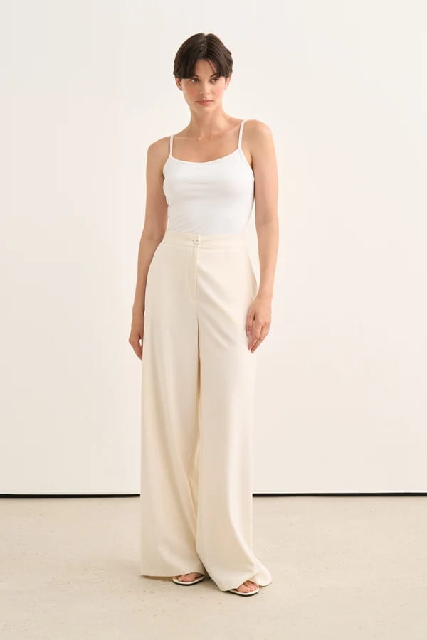 Ecru Pleated Detail Trousers