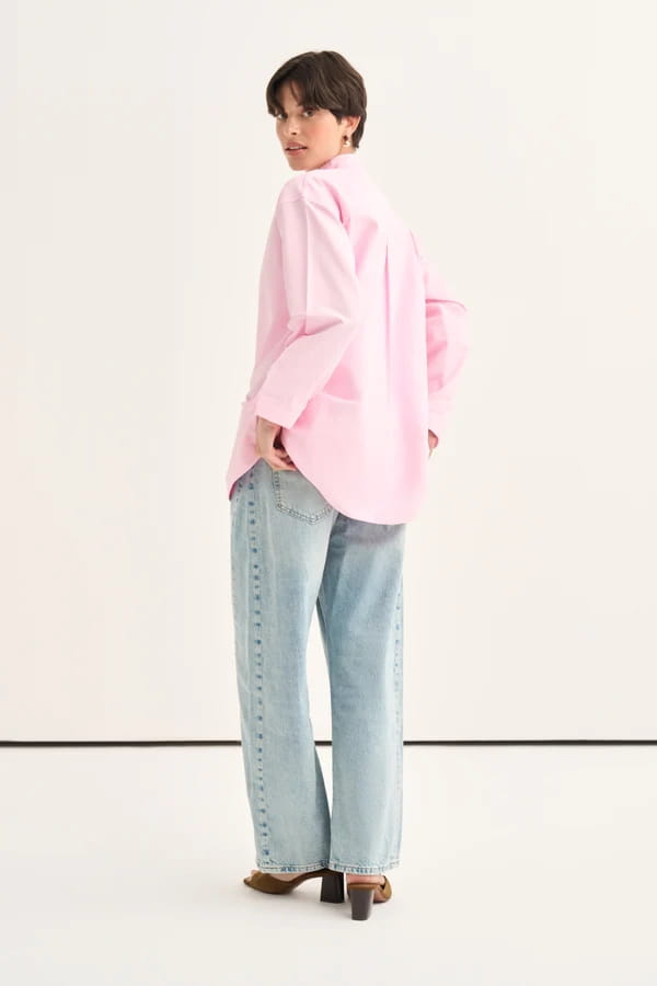 Light Pink Tie Neck Poplin Shirt