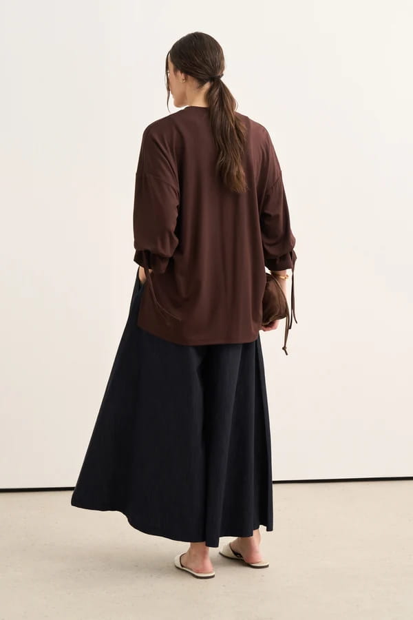 Chocolate Brown Tie Sleeve Sweatshirt