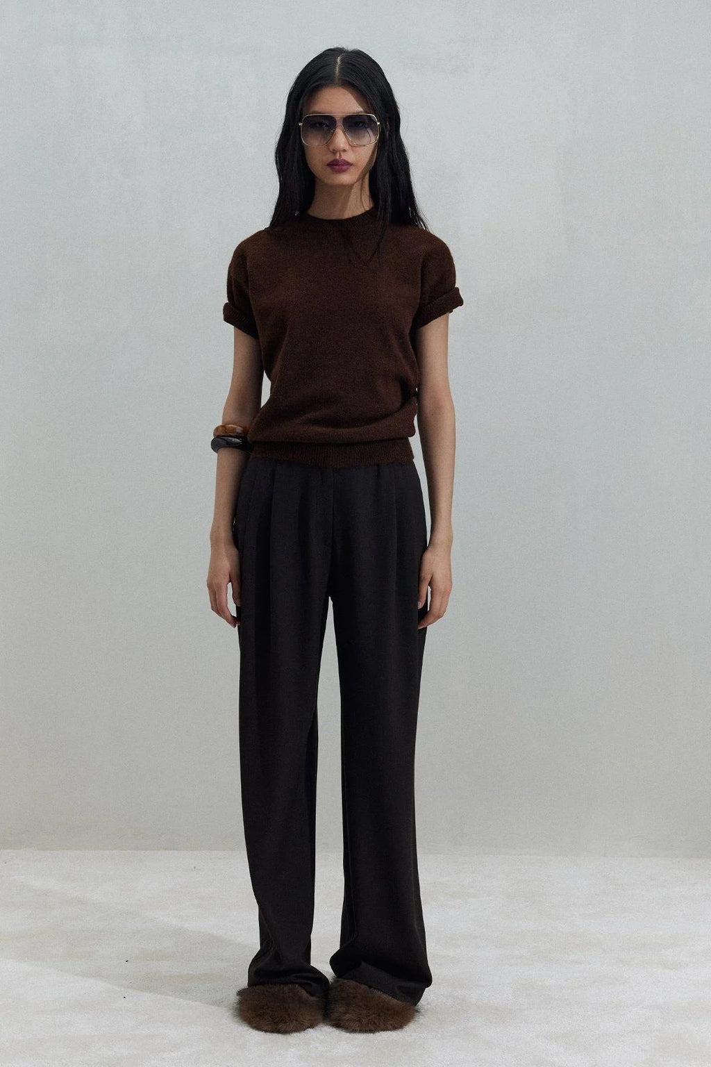 Bitter brown janet wide leg trousers