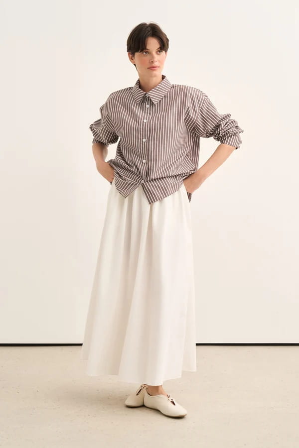 Brown Striped Poplin Shirt