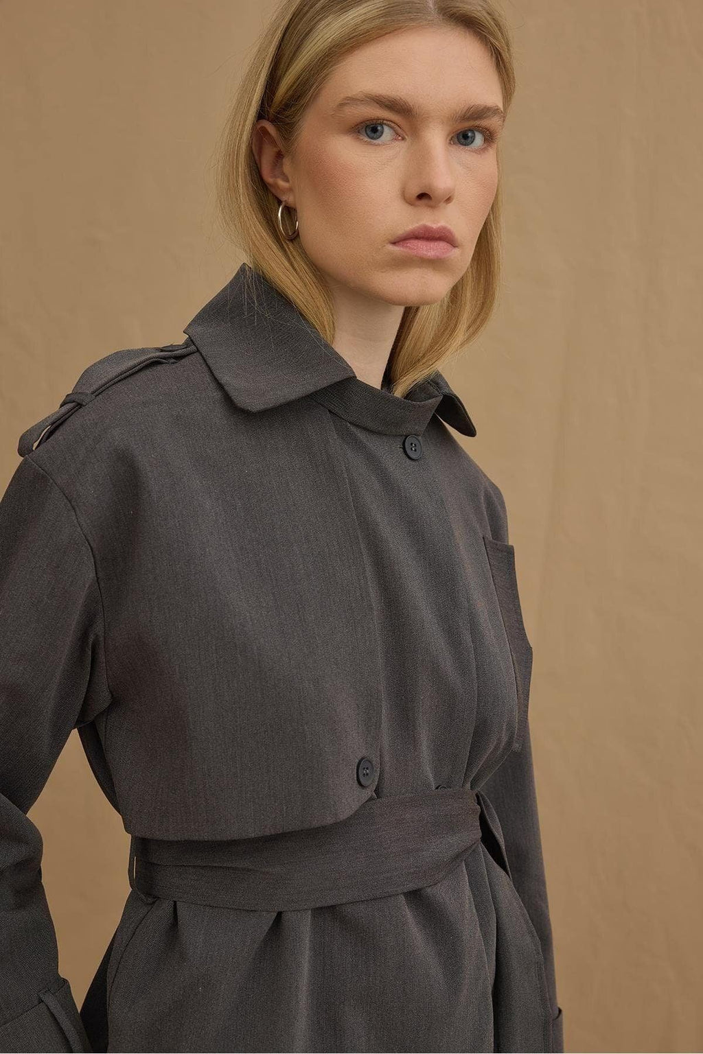 Anthracite double pleat trench suit