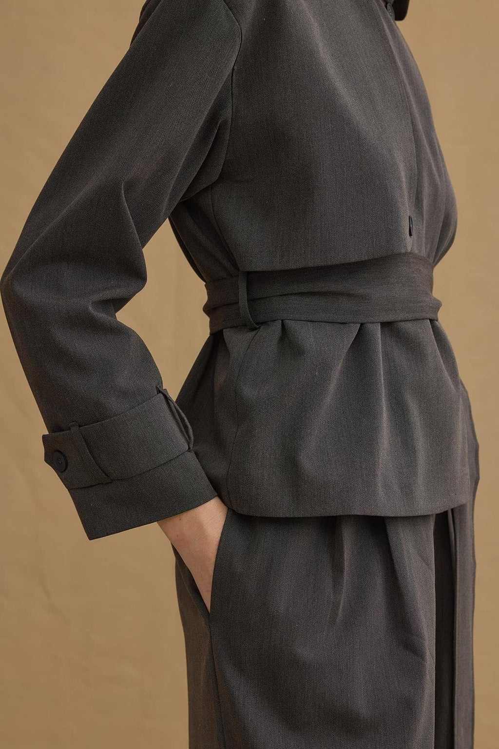 Anthracite double pleat trench suit