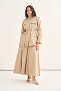 Beige Belted Denim Suit