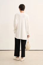 Ecru Tie Sleeve Sweatshirt