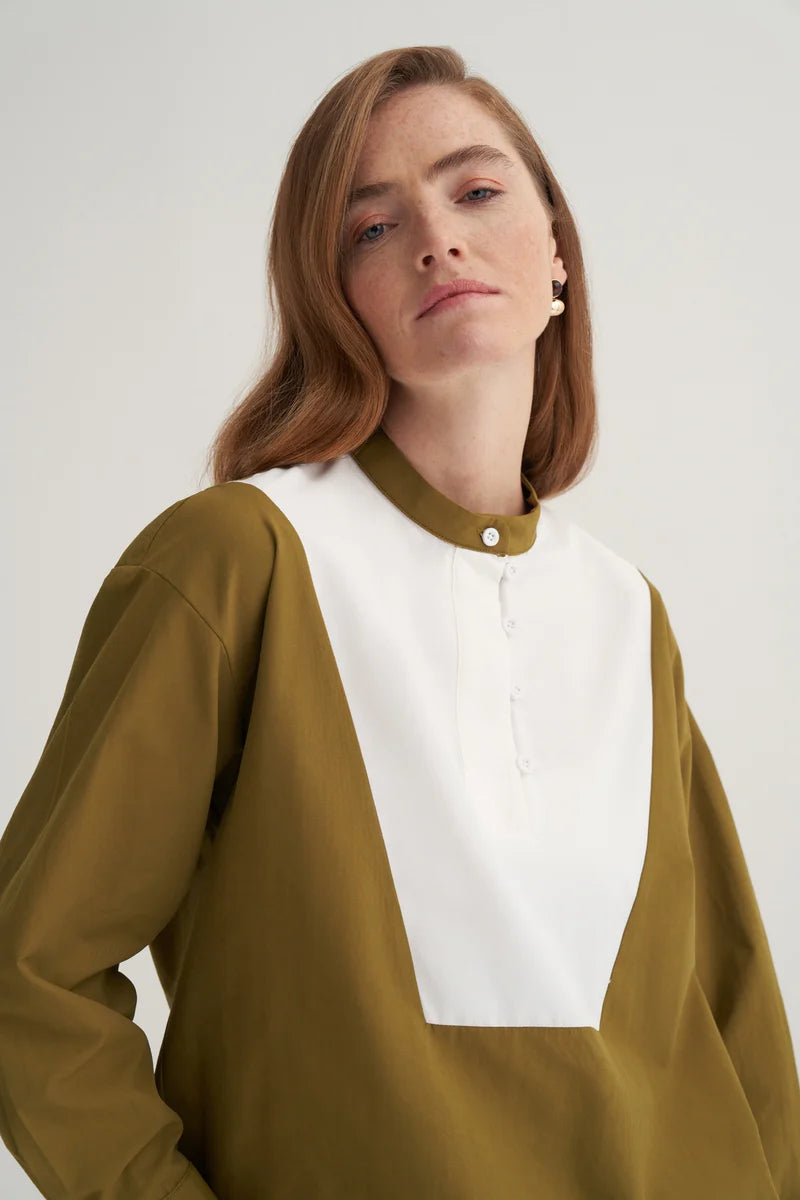 Olive green high-neck detail shirt