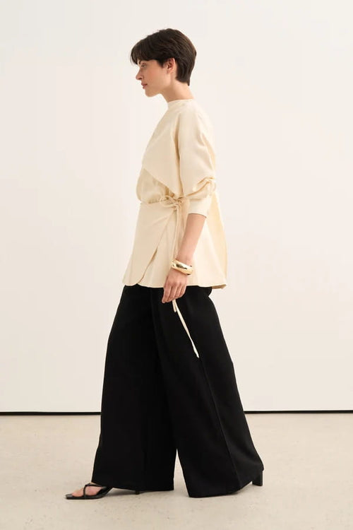 Beige Organic Cotton Belted Blouse