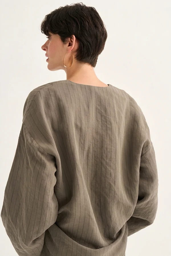 Khaki Striped Modal Suit
