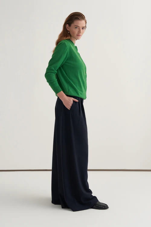 Grass green viscose knitwear t-shirt cardigan set