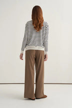Navy striped viscose knitwear t-shirt cardigan set