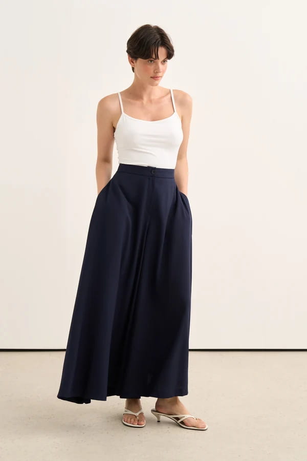 Navy Flared Trousers Skirt