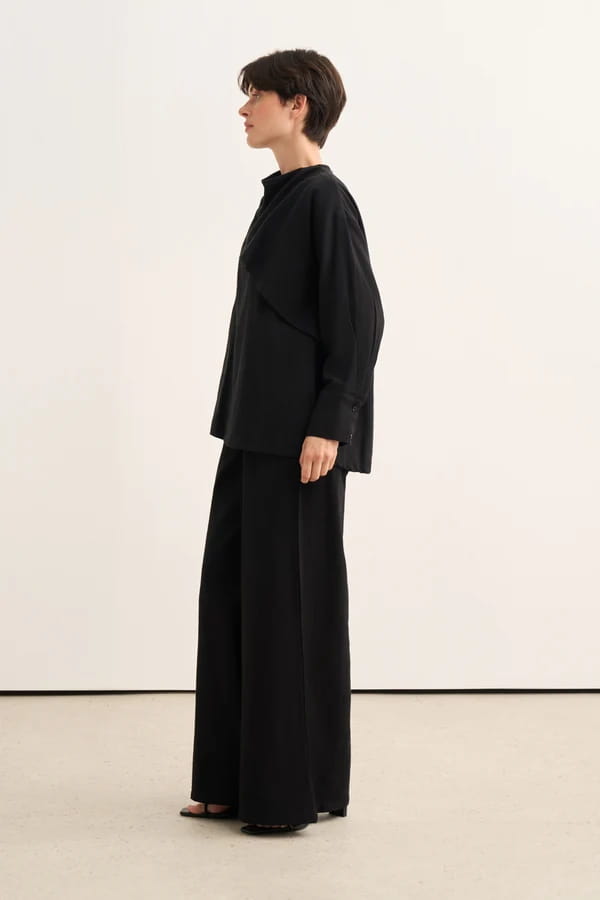 Black Organic Cotton Belted Blouse