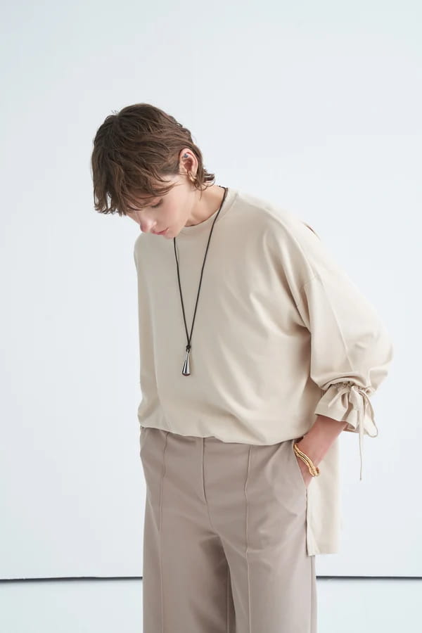 Beige Tie Sleeve Sweatshirt