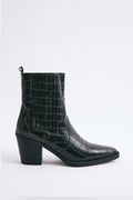 Black croc square-toe elastic ankle boots