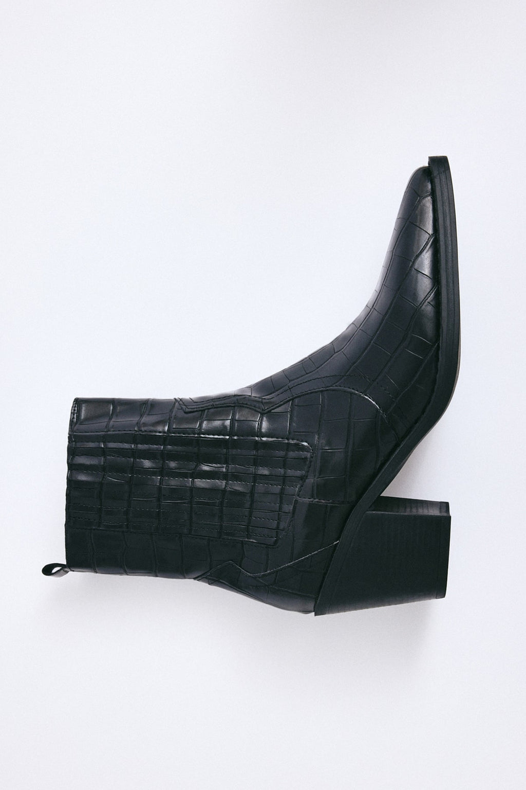 Black croc square-toe elastic ankle boots