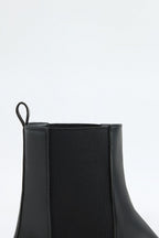 Black square-toe elastic boots