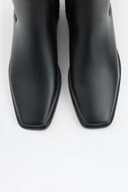 Black square-toe elastic boots